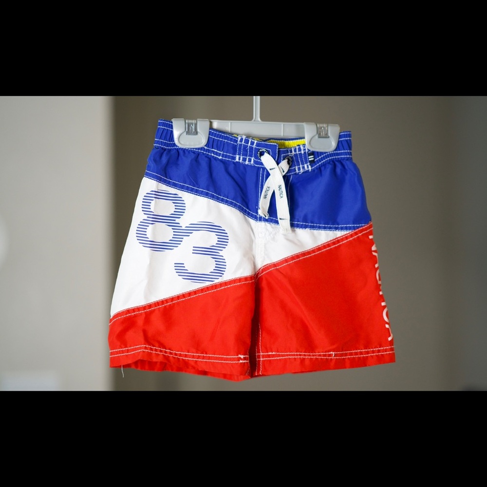 3T Nautica swim shorts. (Blue, White, and Red)